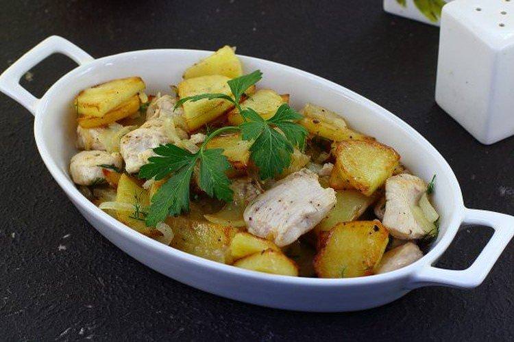 Куриця з картоплею на сковороді
