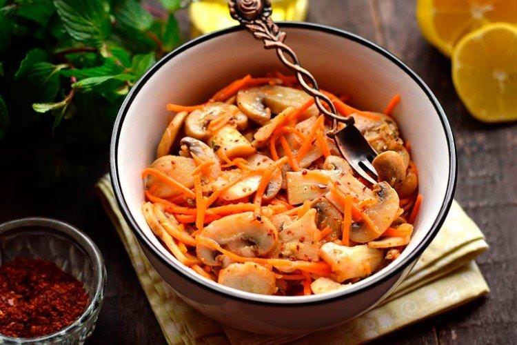 Салат із корейською морквою та грибами - рецепти